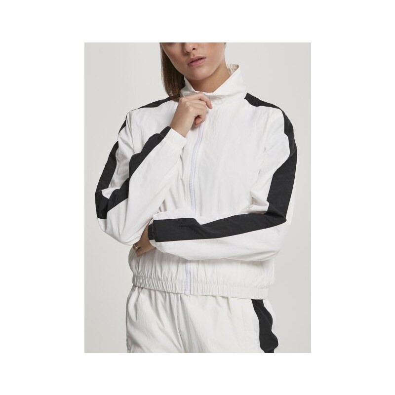Bunda Urban Classics Ladies Short Striped Crinkle Track Jacket - white/black