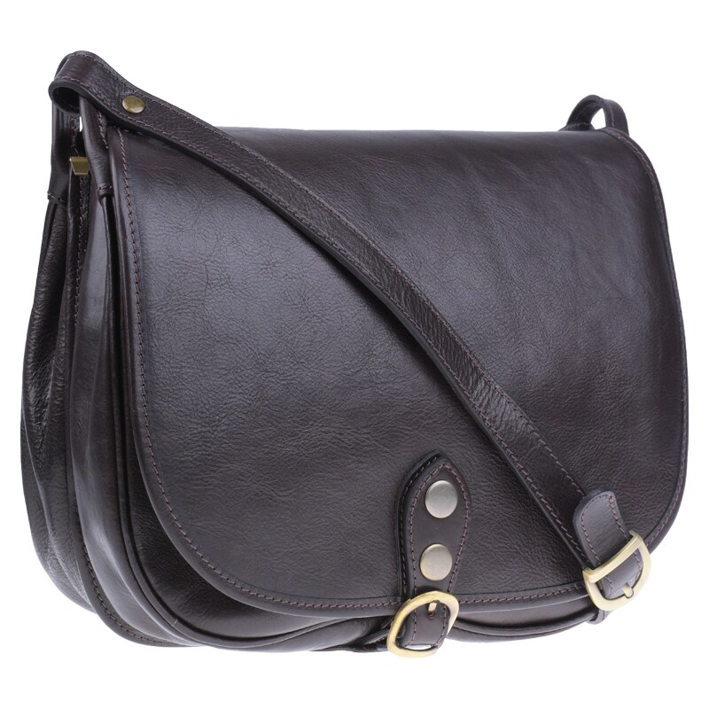 Cafe kožená italská crossbody kabelka Caccia Cafe Scura