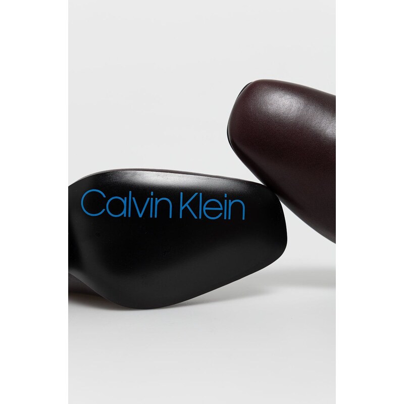 Kožené kotníkové boty Calvin Klein dámské, hnědá barva, na podpatku
