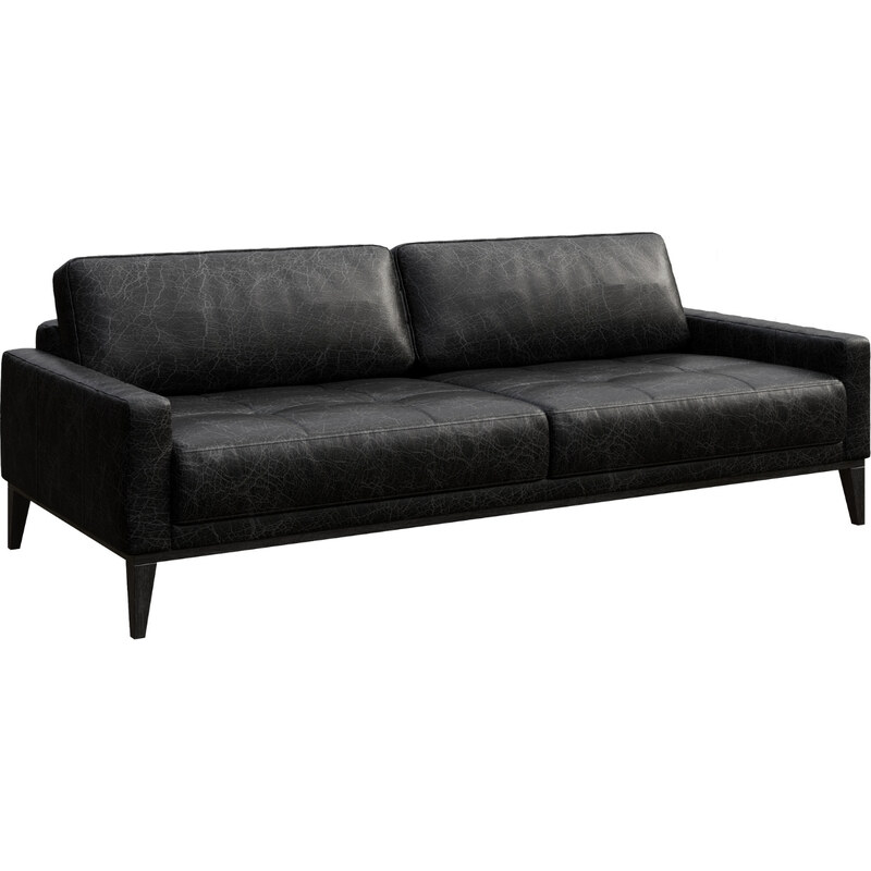 Černá vintage třímístná kožená pohovka MESONICA Musso Tufted 211 cm