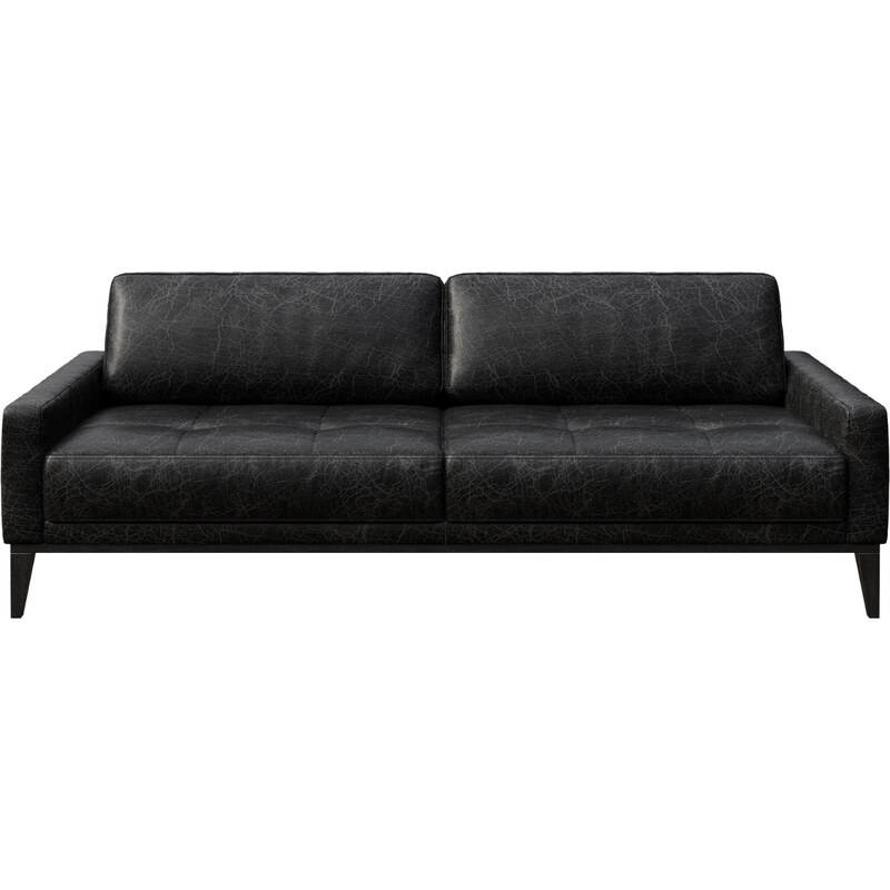 Černá vintage třímístná kožená pohovka MESONICA Musso Tufted 211 cm