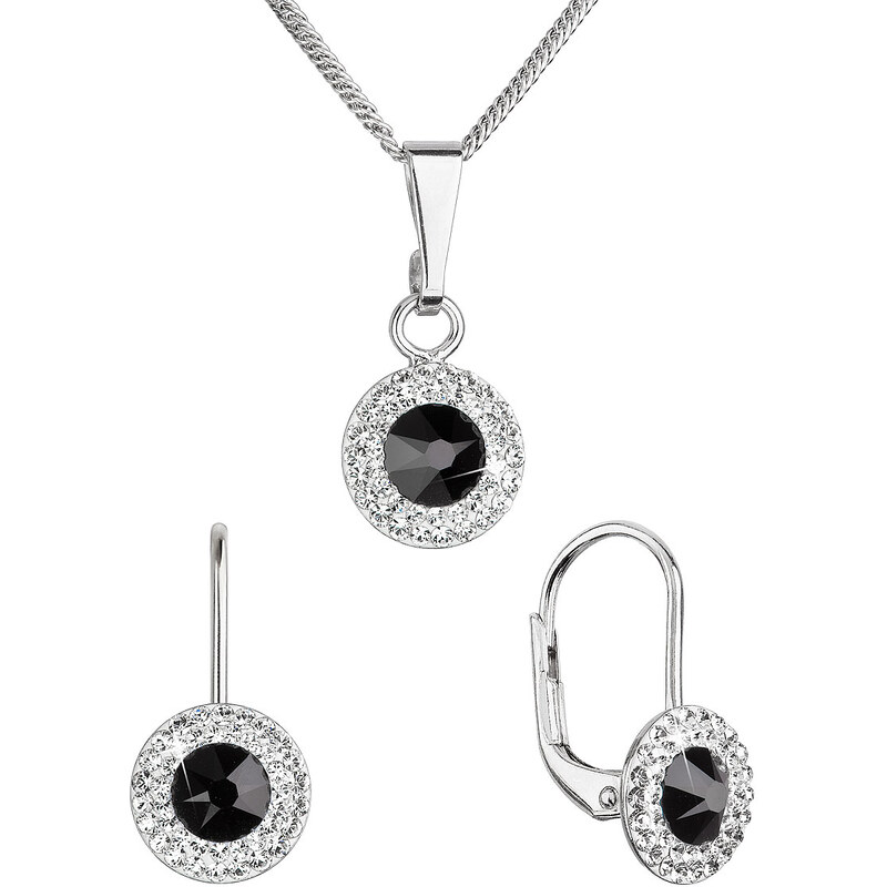 Sada šperků s krystaly Swarovski náušnice a přívěsek černé kulaté 74171919