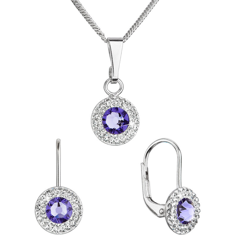 Sada šperků s krystaly Swarovski náušnice a přívěsek fialové kulaté 74171925
