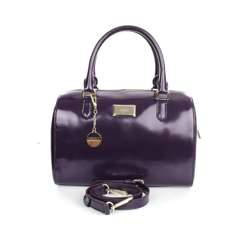 Dámská fialová kabelka s přívěskem a zipem ve zlatém tónu DKNY