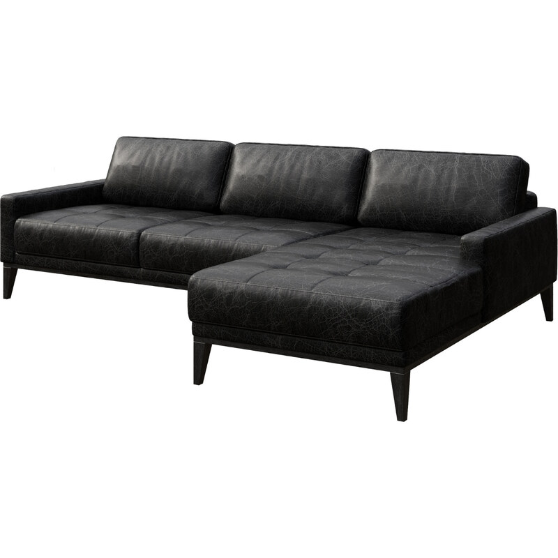 Černá vintage kožená rohová pohovka MESONICA Musso Tufted, pravá, 248 cm