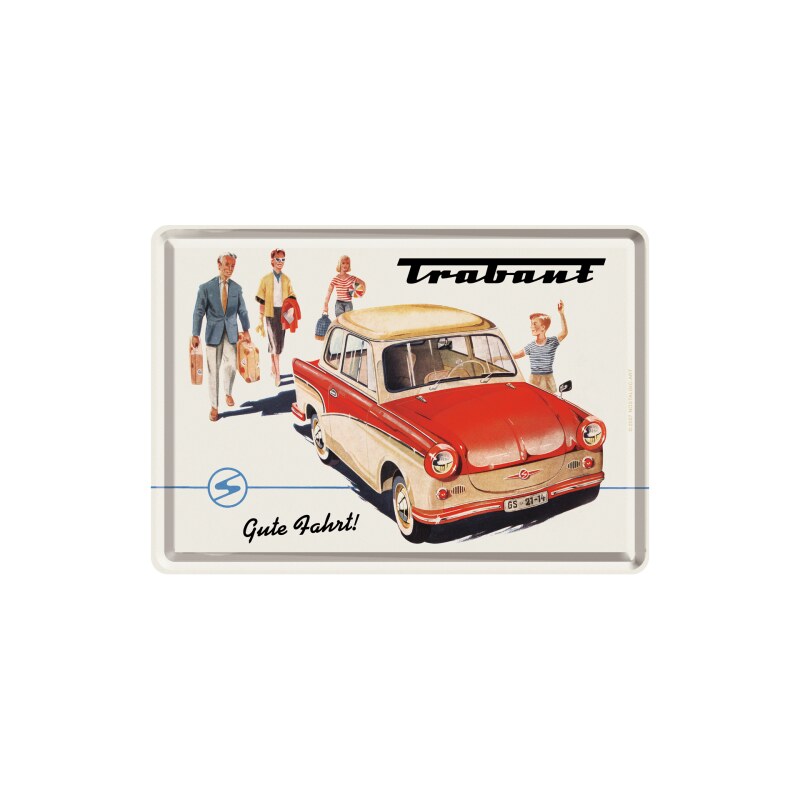 NOSTALGIC-ART Retro cedule pohlednice plech 100x140 Trabant červený