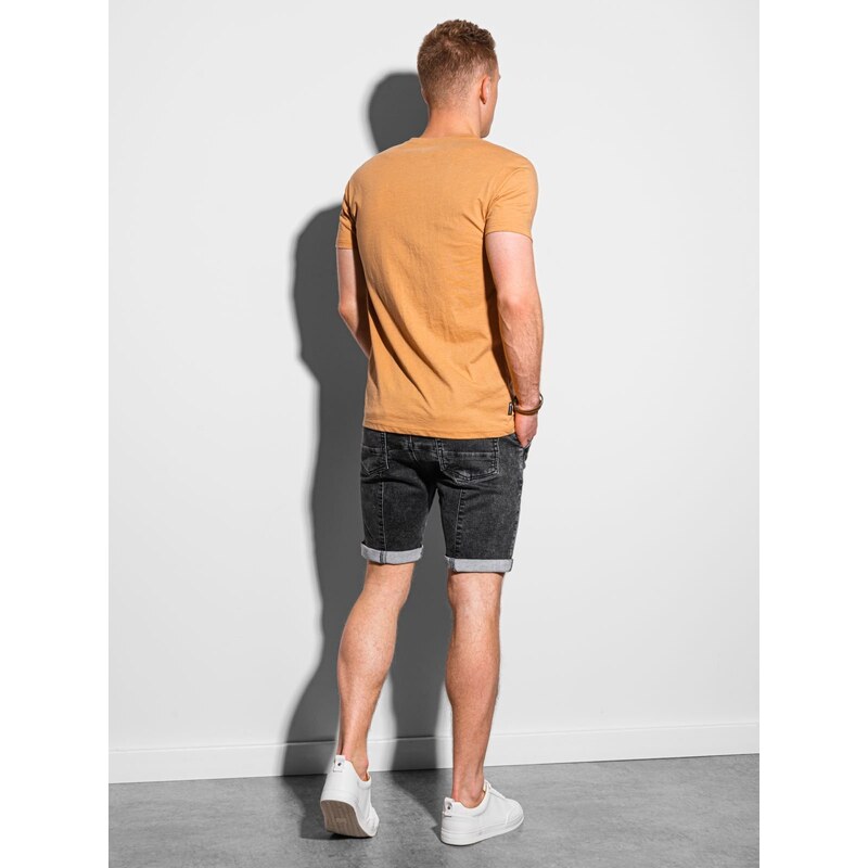 Ombre Clothing Pánské tričko bez potisku s knoflíky - hořčicový melír V3 S1390