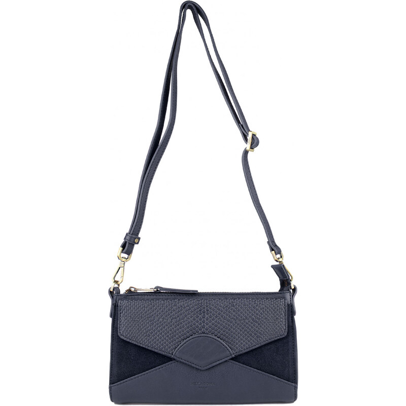 HEXAGONA Francouzská kožená kabelka crossbody Pantin Tmavě modrá 60880970