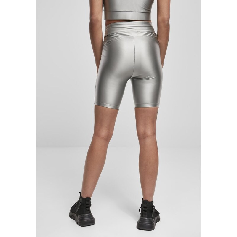 URBAN CLASSICS Ladies Highwaist Shiny Metallic Cycle Shorts - darksilver