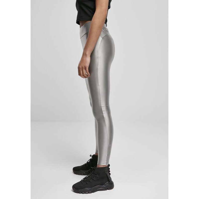 URBAN CLASSICS Ladies Highwaist Shiny Metallic Leggings - darksilver