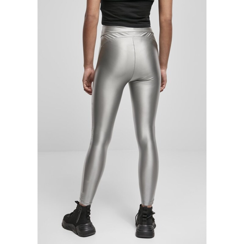 URBAN CLASSICS Ladies Highwaist Shiny Metallic Leggings - darksilver