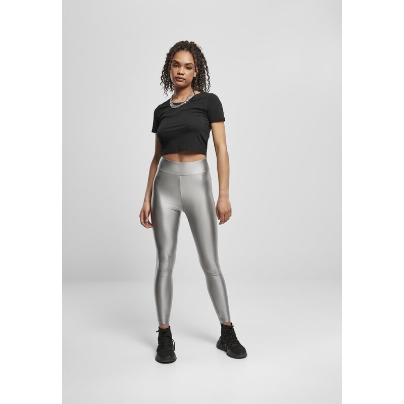 URBAN CLASSICS Ladies Highwaist Shiny Metallic Leggings - darksilver