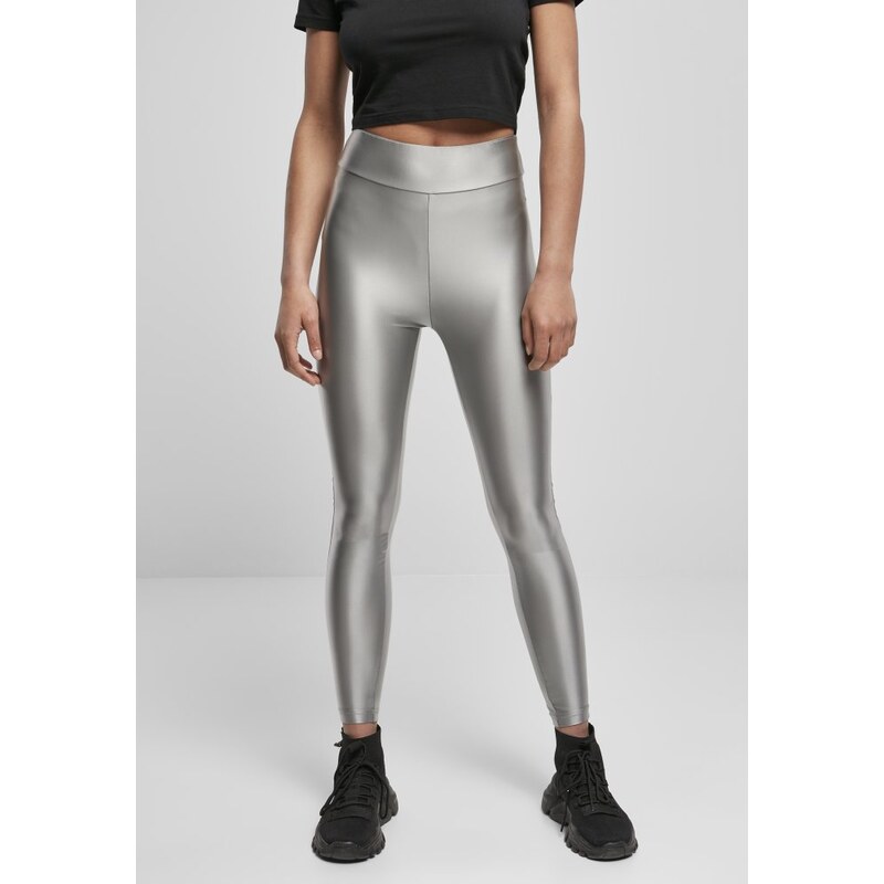 URBAN CLASSICS Ladies Highwaist Shiny Metallic Leggings - darksilver