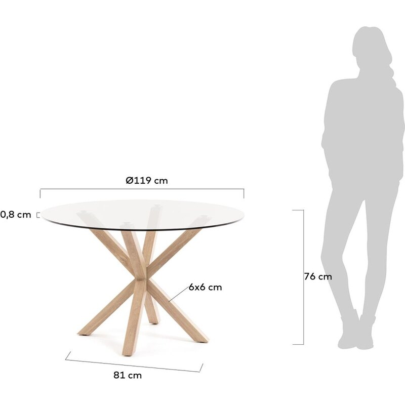 Skleněný jídelní stůl Kave Home Argo 119 cm s přírodní kovovou podnoží