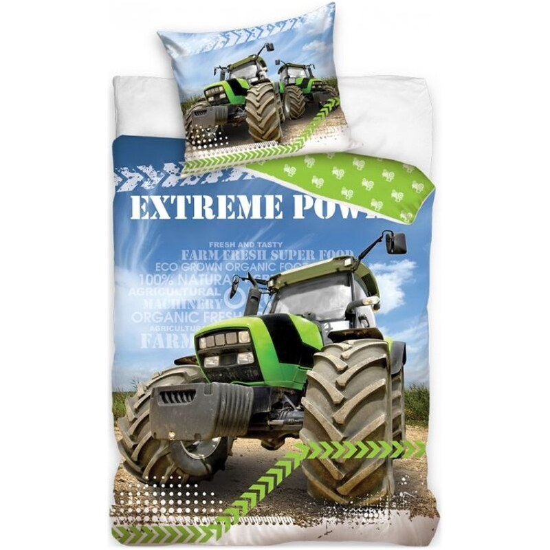 BedTex Bavlněné ložní povlečení Traktor - Extreme Power - 100% bavlna Renforcé - 70 x 90 cm + 140 x 200 cm