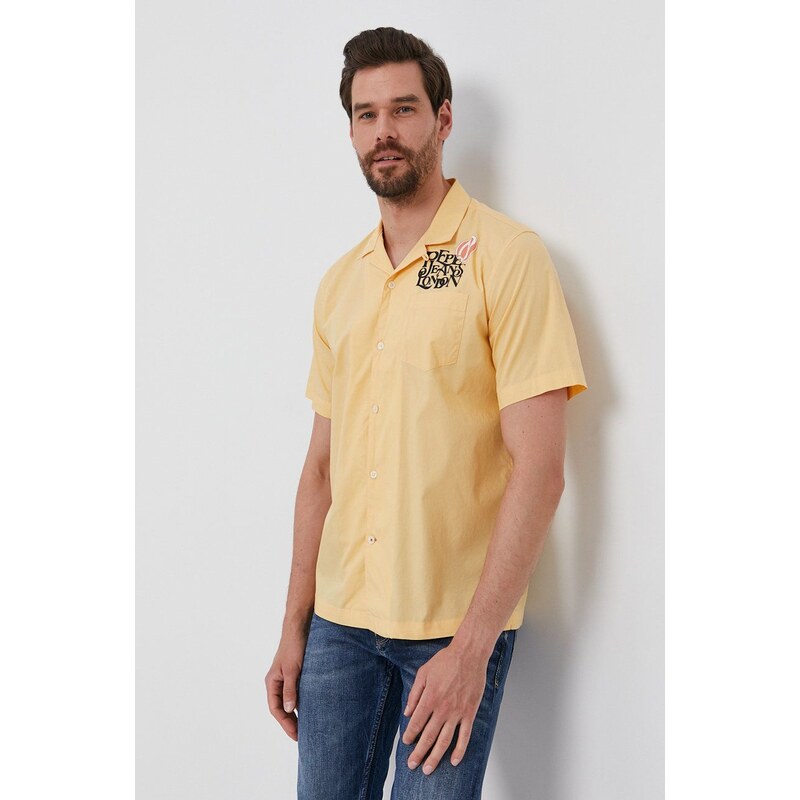 Košile Pepe Jeans pánské, žlutá barva, regular