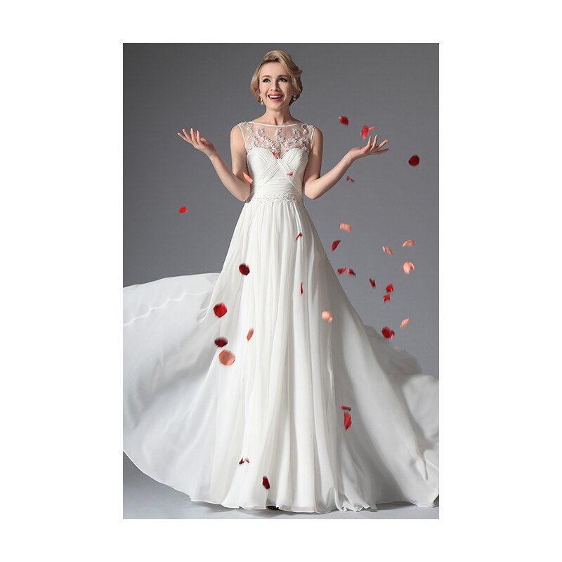 MiaBella Dlouhé svatební retro šaty bez rukávů jako na obrázku, XS = konfekční velikost 34