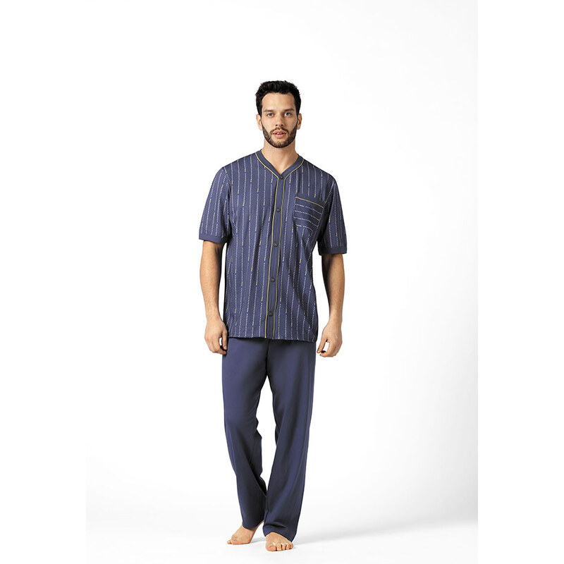Wadima Pánské pyžamo s krátkým rukávem a dlouhými nohavicemi, 20499 416, modrá