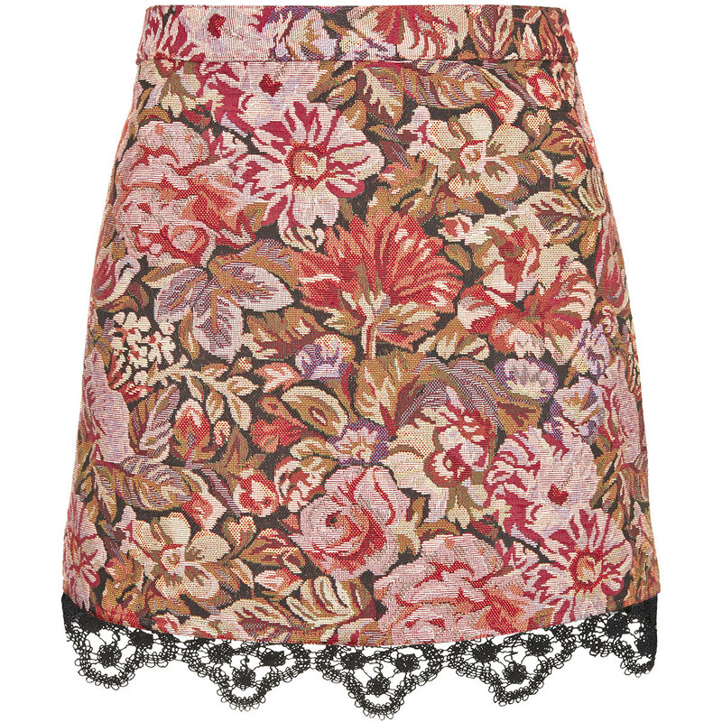 Topshop Rose Jacquard Lace Hem Skirt