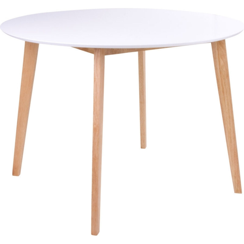 Nordic Living Bílý dřevěný kulatý jídelní stůl Vinay 105 cm s přírodní podnoží