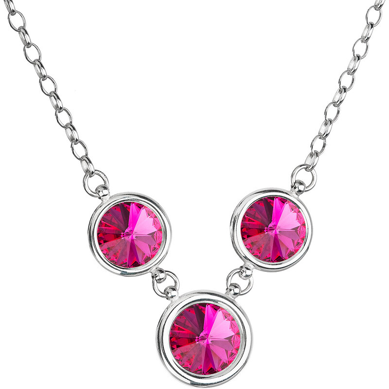 EVOLUTION GROUP Stříbrný náhrdelník se Swarovski krystaly růžový kulatý 32033.3 fuchsia