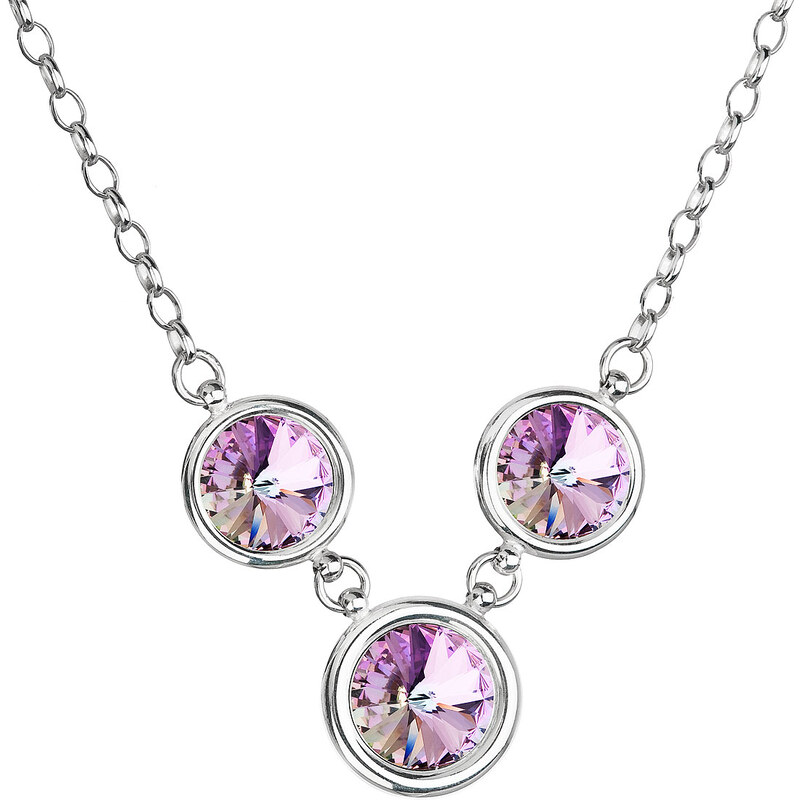 EVOLUTION GROUP Stříbrný náhrdelník se Swarovski krystaly fialový kulatý 32033.5 vitrail light