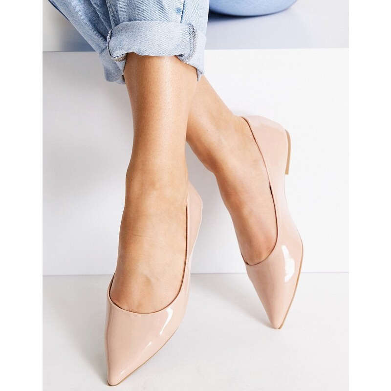 ASOS DESIGN Lucky pointed ballet flats in beige-Neutral 115509548