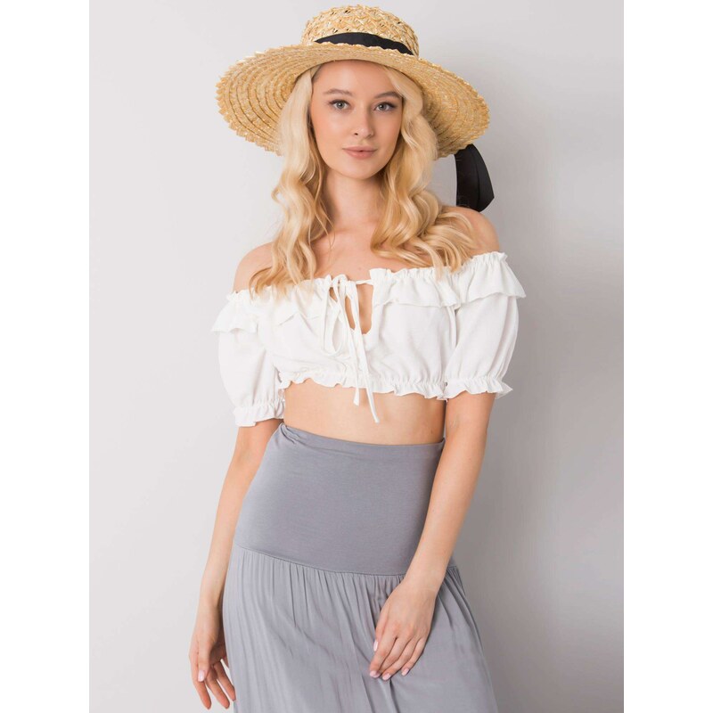 BASIC BÍLÝ DÁMSKÝ CROP TOP S VOLÁNY --WHITE Bílá