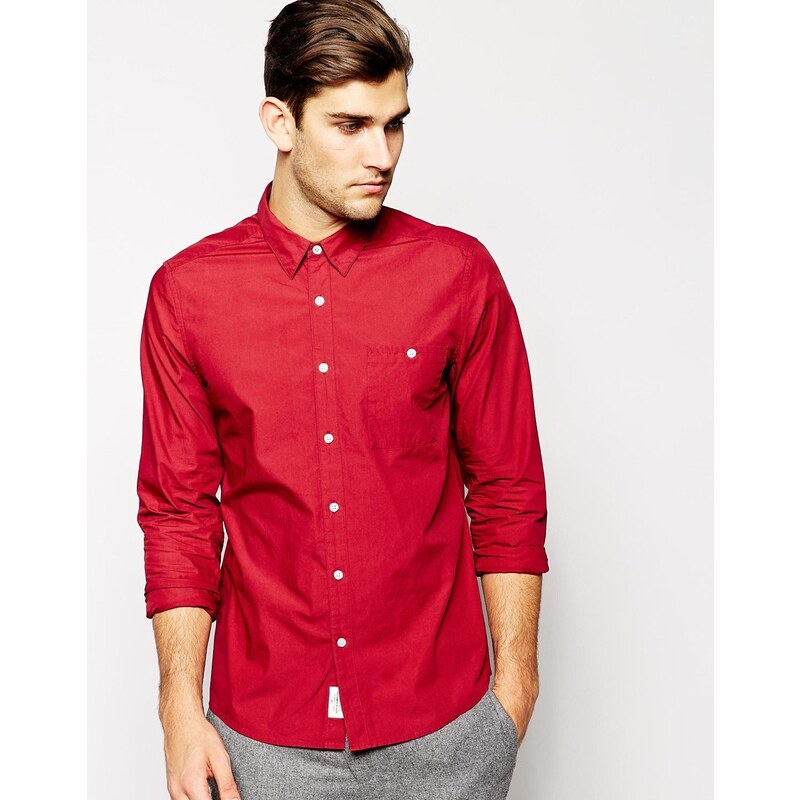 ASOS Poplin Shirt In Long Sleeve - Red