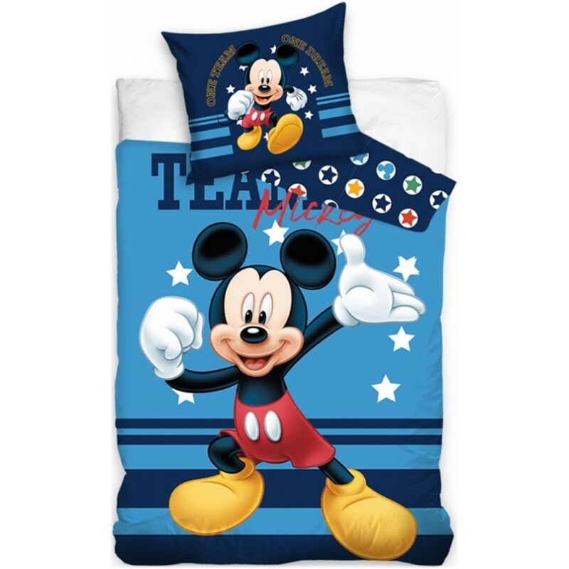 Carbotex Bavlněné ložní povlečení Mickey Mouse - motiv One team, One dream - 100% bavlna - 70 x 90 cm + 140 x 200 cm