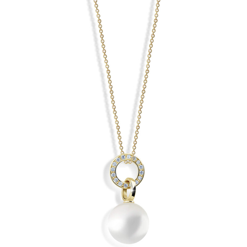 Cutie Jewellery Půvabný perlový přívěsek ze žlutého zlata se zirkony Z6303-3123-40-X-1