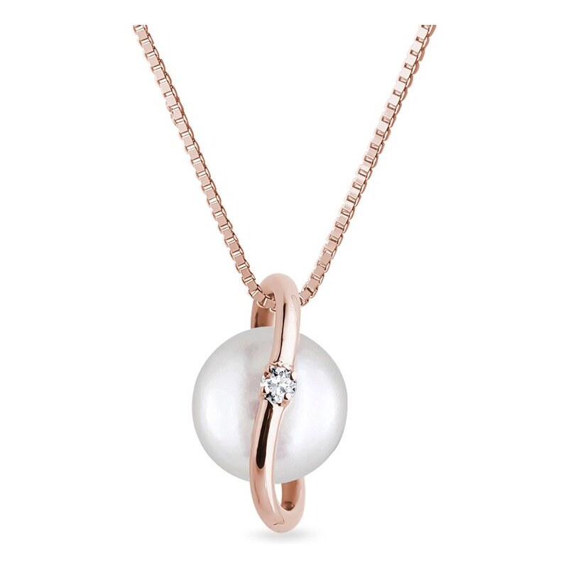 Zlatý náhrdelník s perlou a diamantem KLENOTA K0067034
