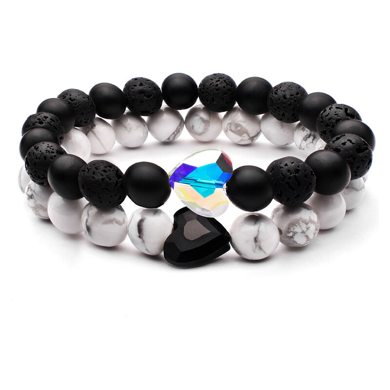 BudNej Náramky pro páry ZAMILOVANÉ SRDCE Swarovski z howlitu,