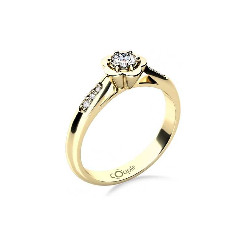 Couple, Květinový zásnubní prsten Rami, žluté zlato a zirkony, vel.: 50, ø15,9 mm, 6814250-0-50-1