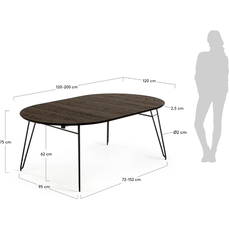 Černý jasanový rozkládací stůl Kave Home Milian 120-200x120 cm