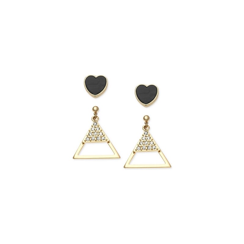 Guess Náušnice old-Tone Black Heart and Triangle Earring Set