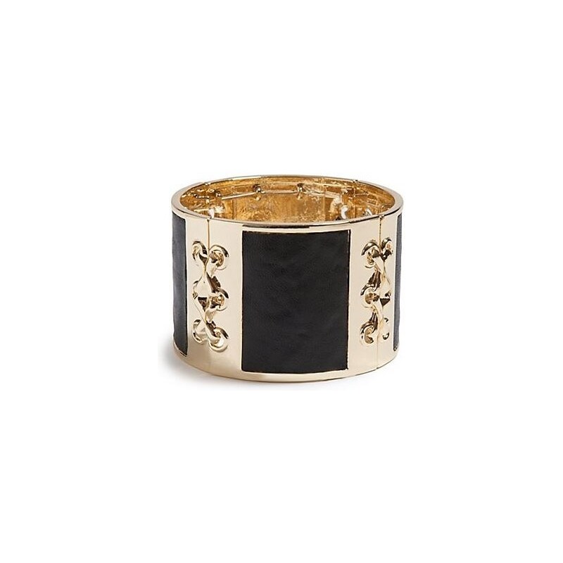 Guess Náramek Gold Tone and Black Stretch Leather