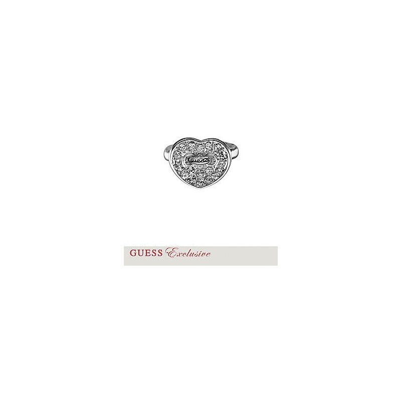 Guess Prsten Silver Tone Pave Crystal Heart