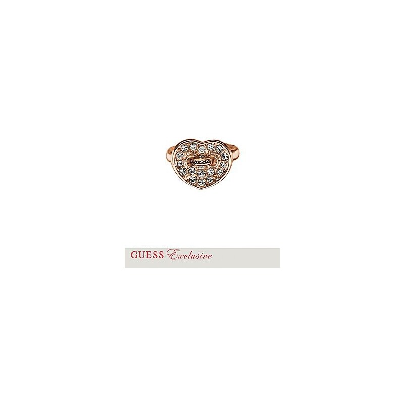 Guess Prsten Rose Gold Tone Pave Crystal Heart