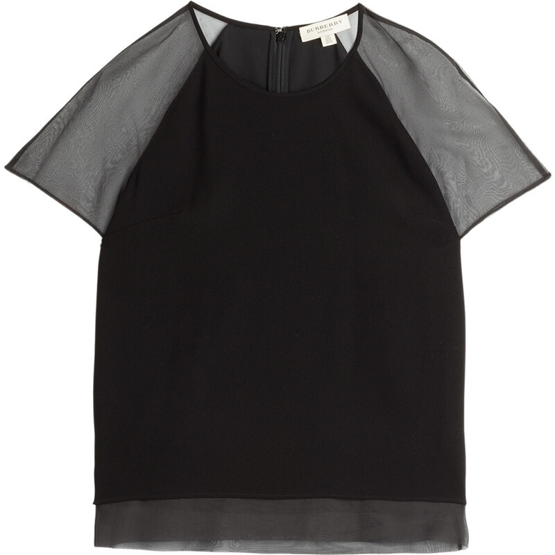 Burberry London Crepe Top with Silk Organza Sleeves