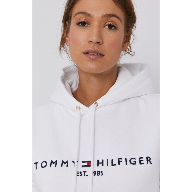 Mikina Tommy Hilfiger dámská, bílá barva, s aplikací