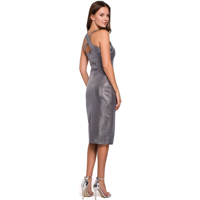 Metalické šaty Makover K016 šedé
