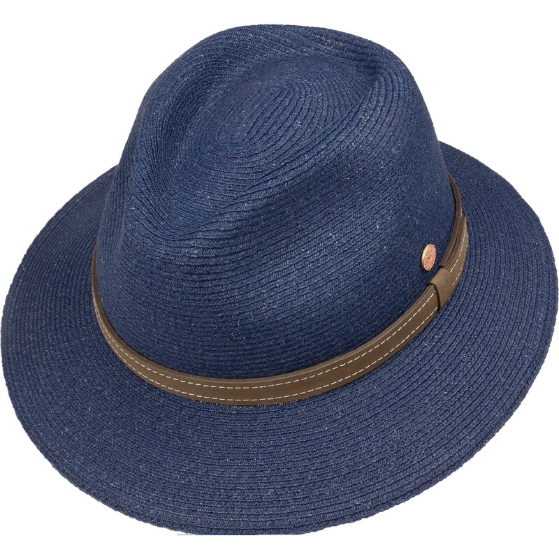 Luxusní nemačkavý modrý klobouk Fedora - ručně šitý, UV faktor 80 - Mayser Mathis