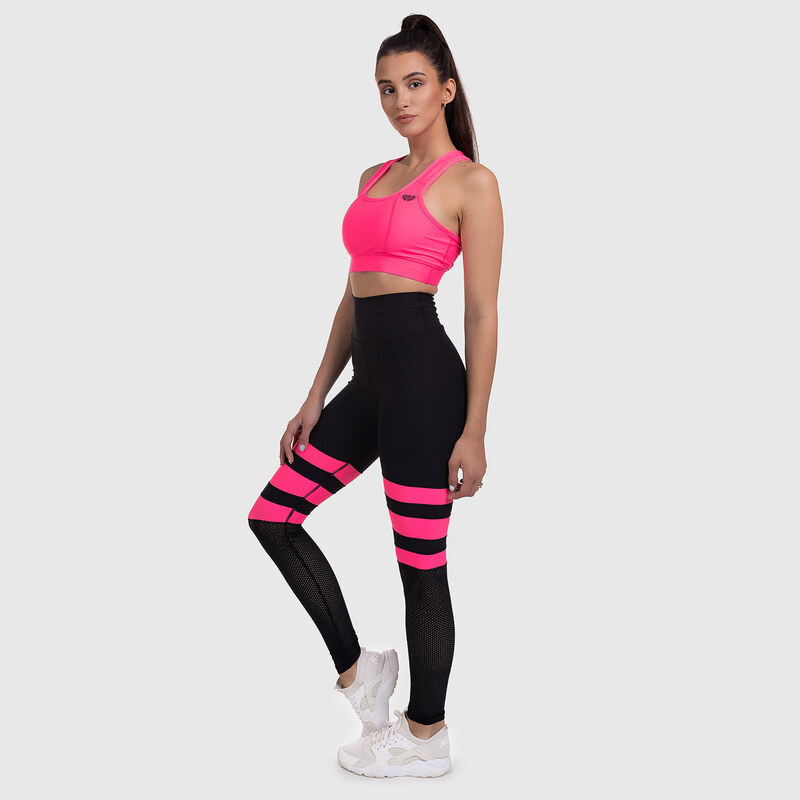 Dámské pasové legíny NET Stripes - Iron Aesthetics, NEON PINK