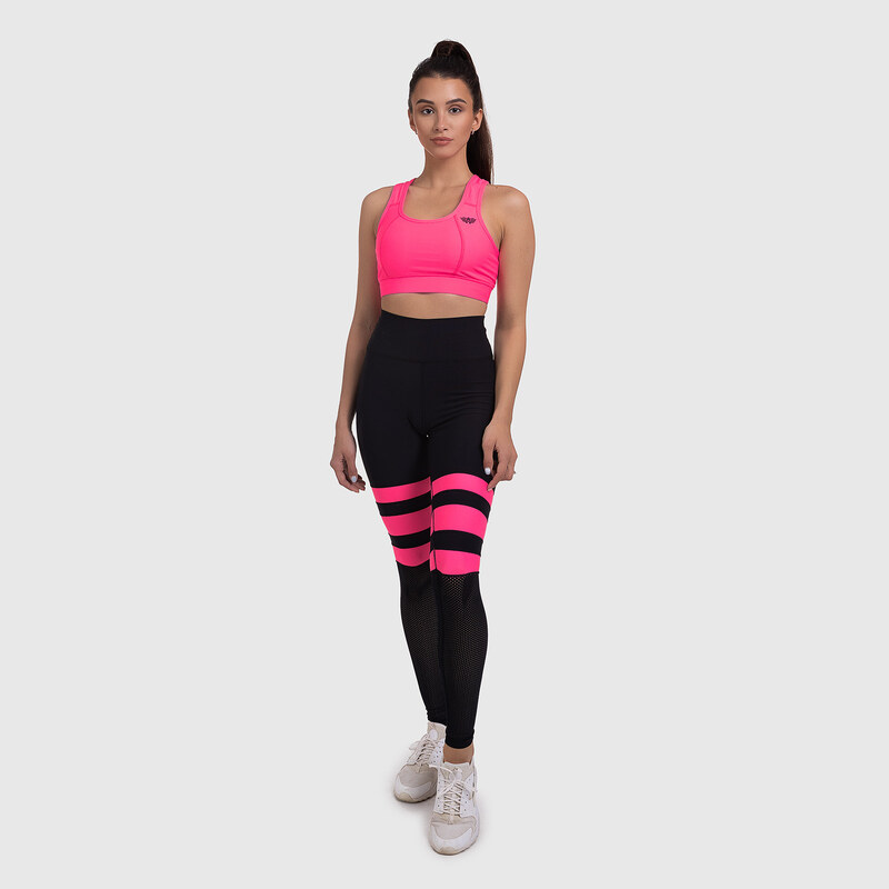 Dámské pasové legíny NET Stripes - Iron Aesthetics, NEON PINK