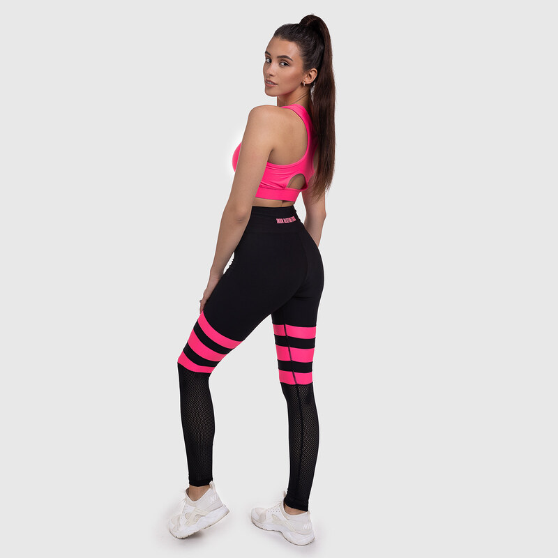 Dámské pasové legíny NET Stripes - Iron Aesthetics, NEON PINK