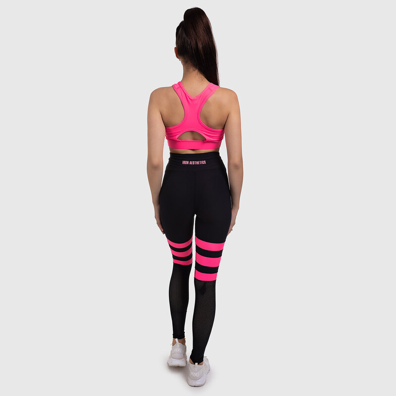 Dámské pasové legíny NET Stripes - Iron Aesthetics, NEON PINK