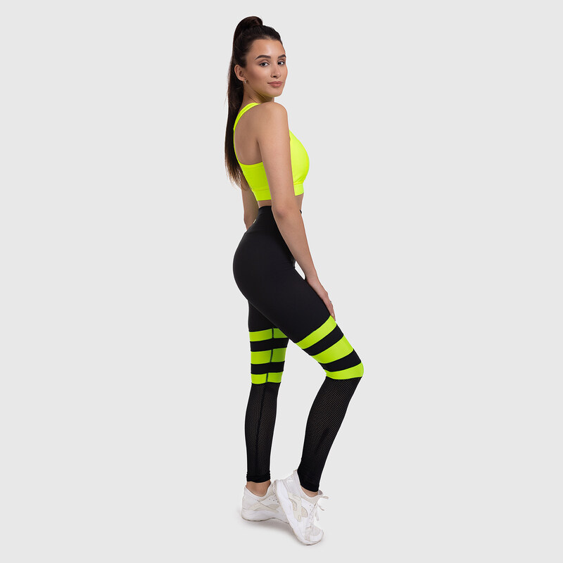 Dámské pasové legíny NET Stripes - Iron Aesthetics, NEON YELLOW