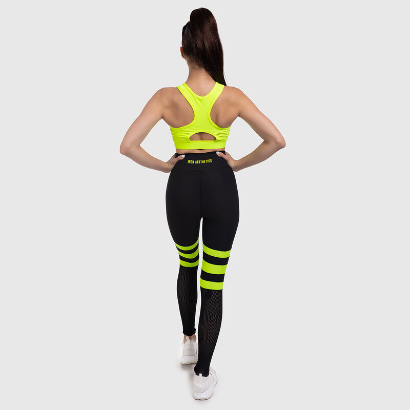 Dámské pasové legíny NET Stripes - Iron Aesthetics, NEON YELLOW