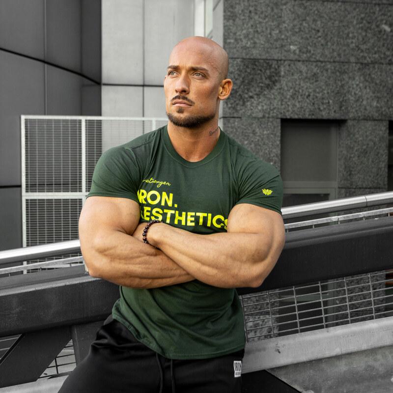Pánské fitness tričko Iron Aesthetics Be Stronger, zelené